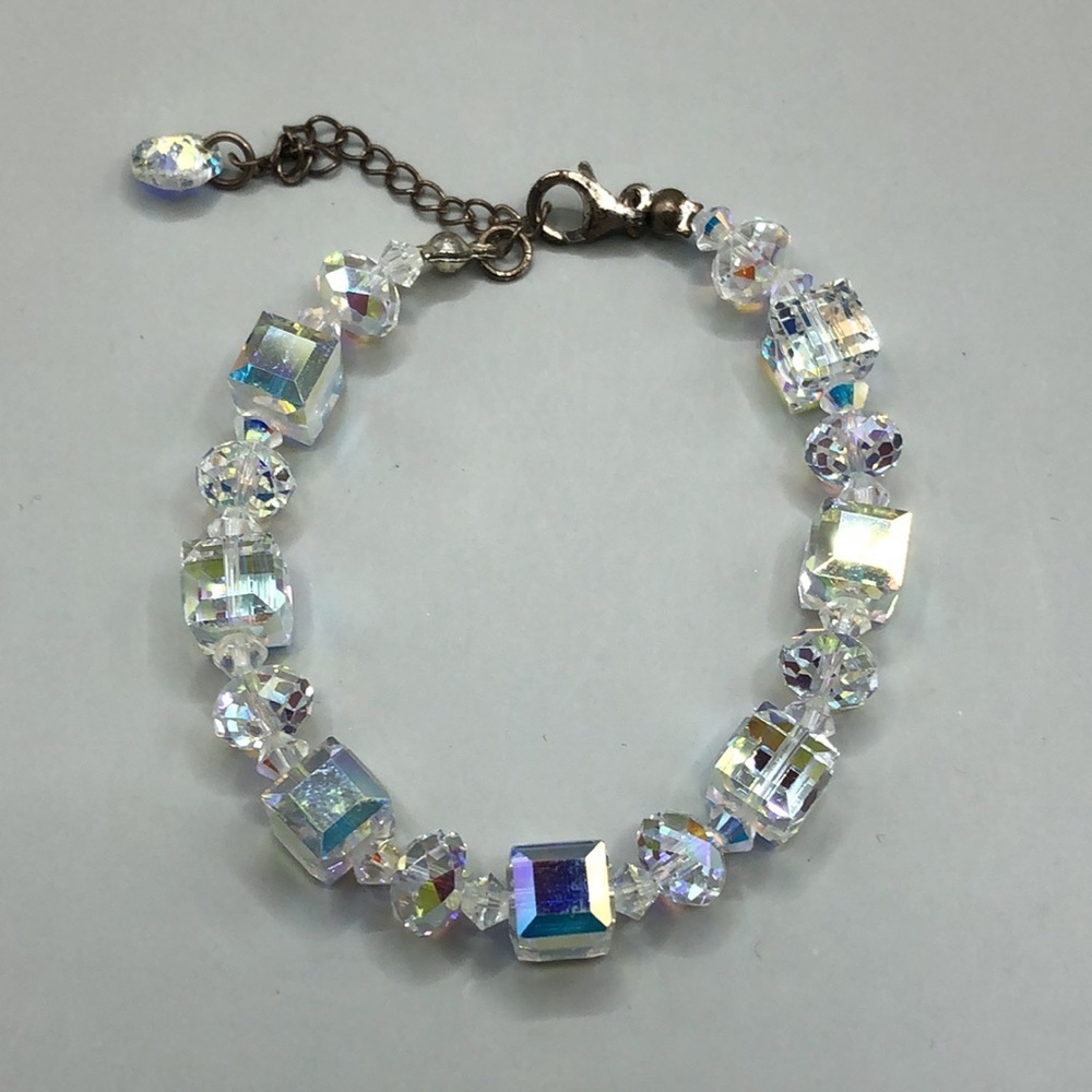 Vintage Ab Aurora Borealis Sterling Silver 925 Bracelet Formal Bridal Evening - Picture 4 of 5
